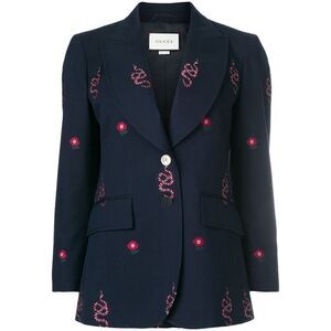 Gucci Embroidered Snake Navy Wool Jacket IT38 by Alessandro Michele
